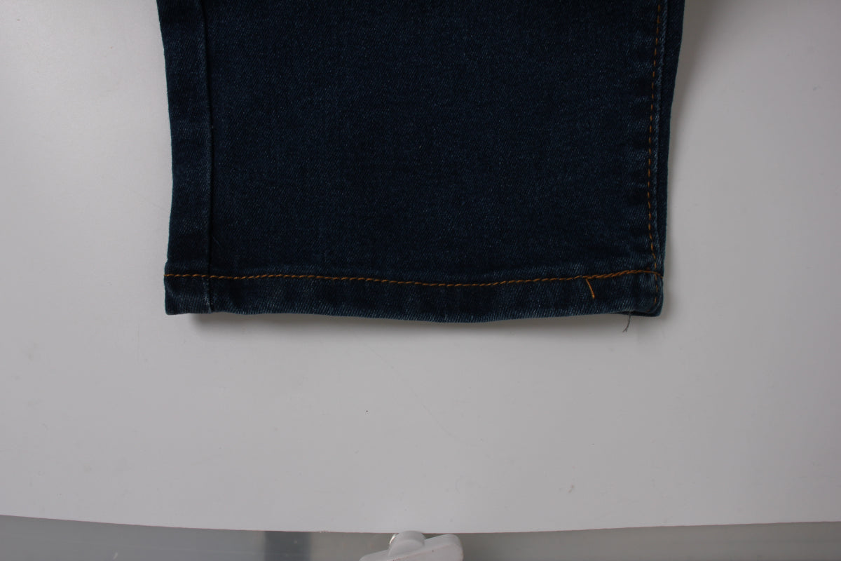 Solid color holes zip-up pockets new stylish casual straight jeans