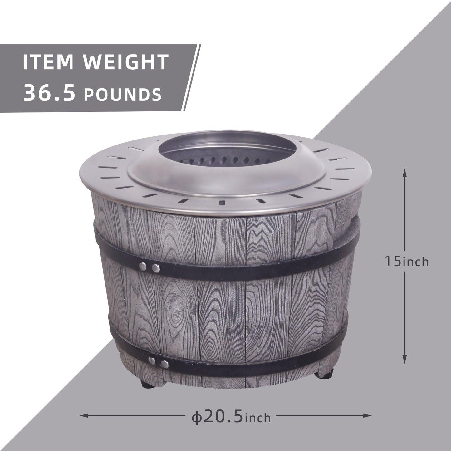 Dark Grey Woodgrain Smokeless Firepit with Wood Pellet/Twig/Wood as The Fuel for Garden & Outdoor