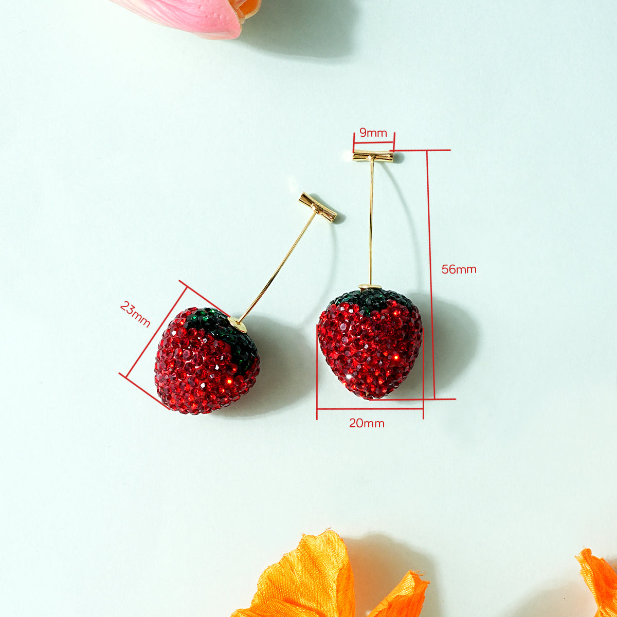 Strawberry Threadless Push-In Drop Earrings
