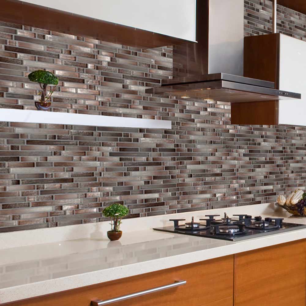 Akaya Copper Interlocking 11.75" x 12" Glass Mesh-Mounted Mosaic Tile Pattern-MSI Collection