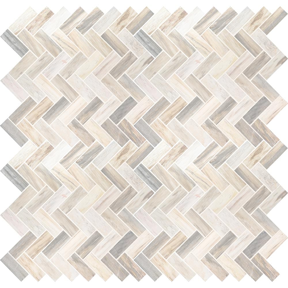 Angora Herringbone 12" x 12" Polished Marble Mesh-Mounted Mosaic Tile Pattern-MSI Collection