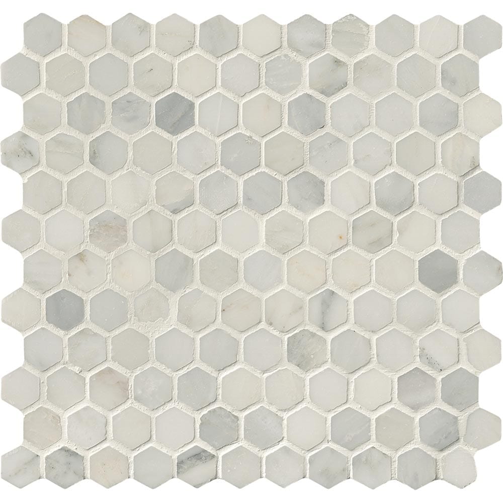 Arabescato Carrara Hexagon 11.1" x 11.5" Honed Marble Mesh-Mounted Mosaic Tile Hexagon- MSI Collection
