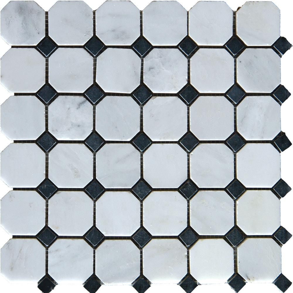 Arabescato Carrara Octagon 12" x 12" Honed Marble Mesh-Mounted Mosaic Tile 2" Octagon- MSI Collection