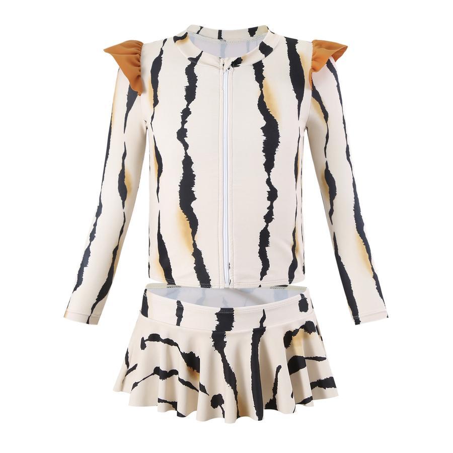 Girl teen stylish digital printing unpadded long sleeve two-piece swimsuit