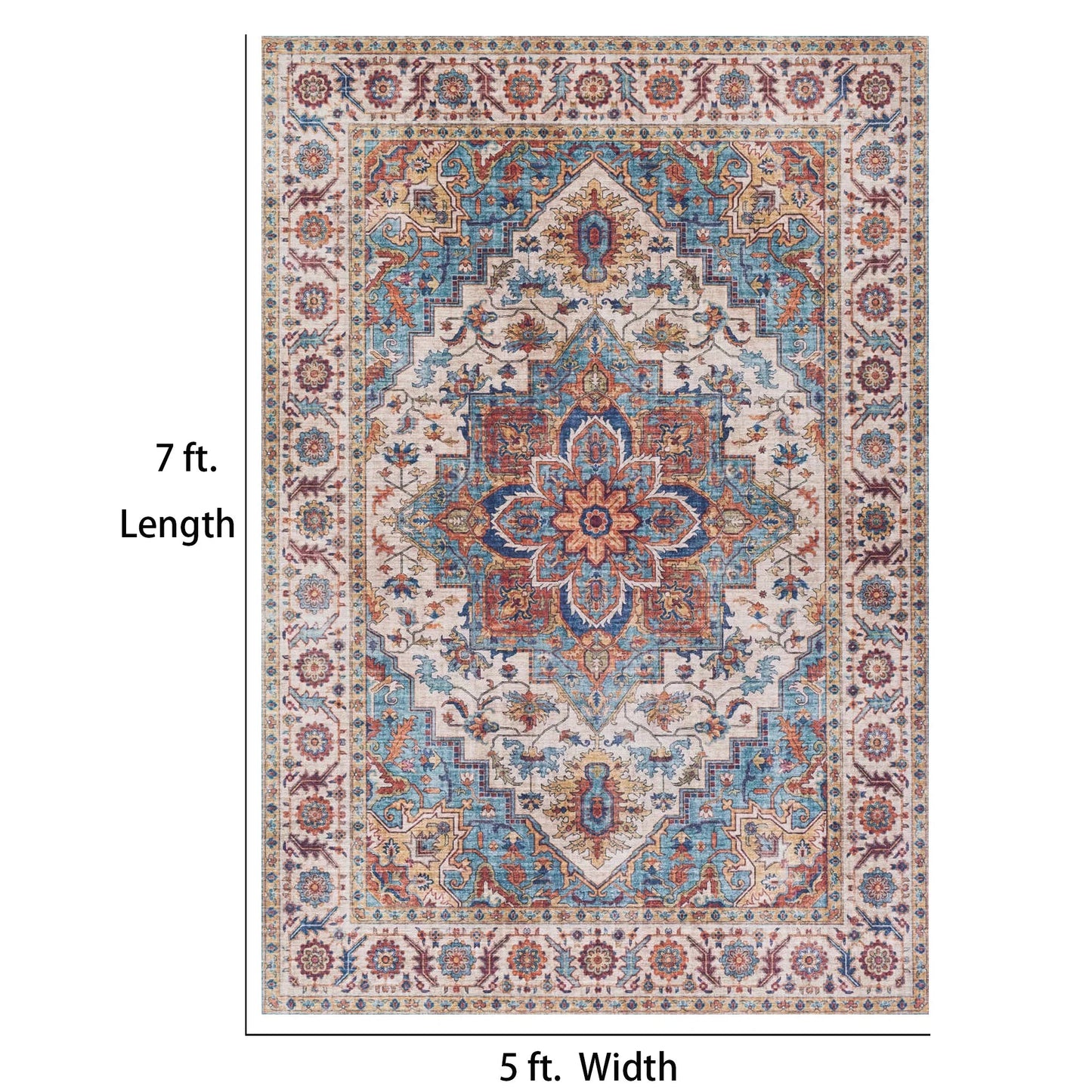 7ft x 5ft Vintage Indoor Non-Slip Washable Large Area Rugs for Bedroom Living Room