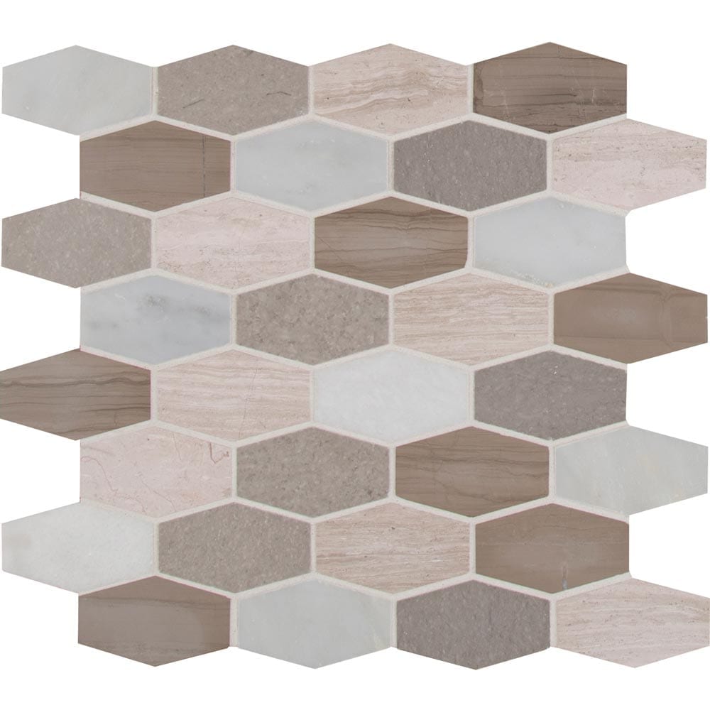 Bellagio Blend Elongated 11.63" x 12" Honed Marble Mesh-Mounted Mosaic Tile Hexagon -MSI Collection
