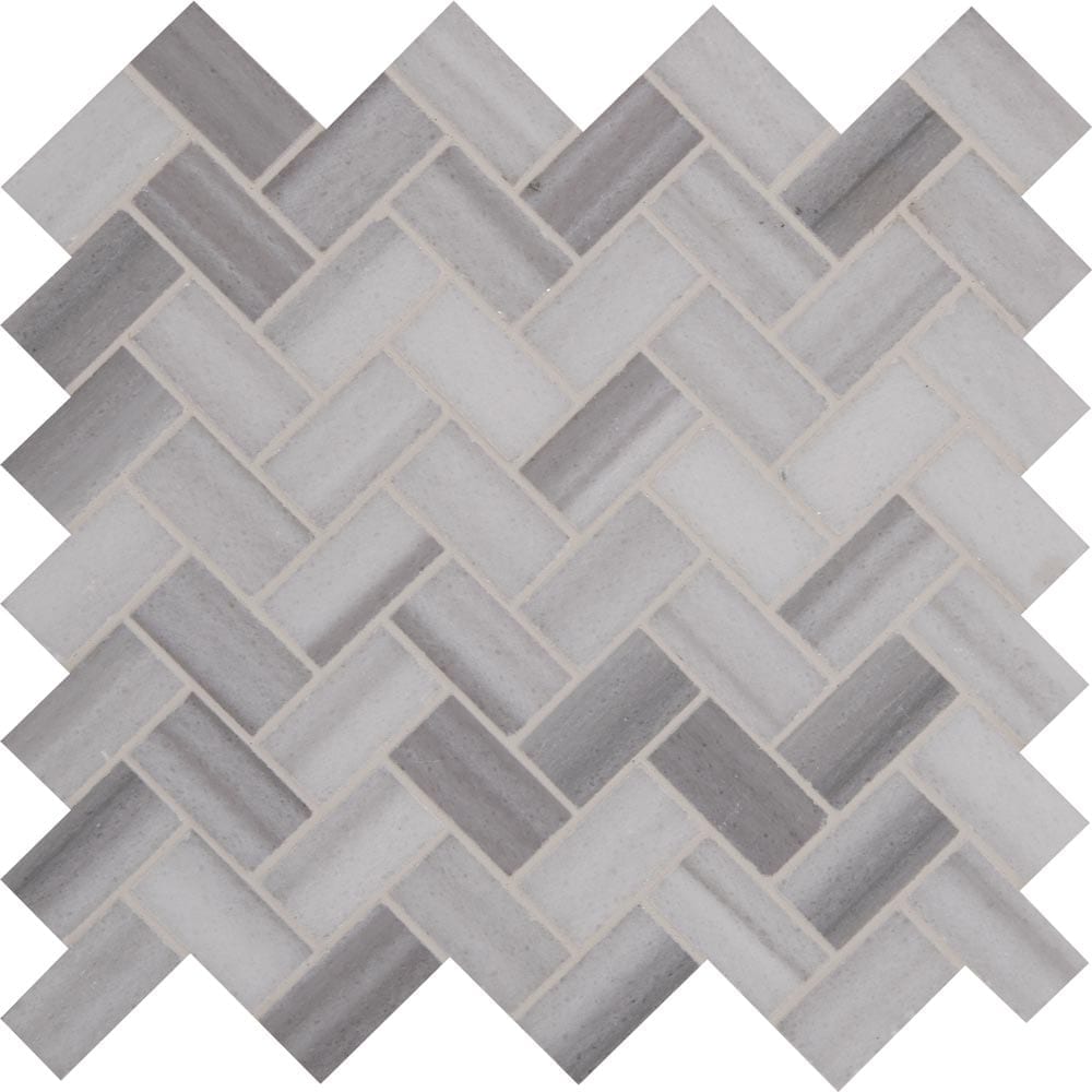 Bergamo Herringbone 11.63" x 11.63" Polished Marble Mesh-Mounted Mosaic Tile Pattern-MSI Collection