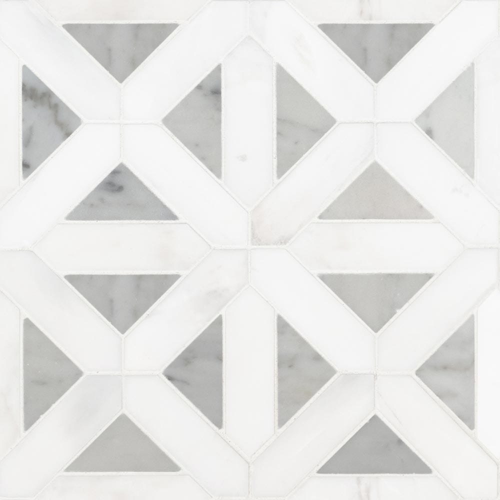 Bianco Dolomite Geometrica 12" x 12" Polished Marble Mesh-Mounted Mosaic Tile Pattern-MSI Collection