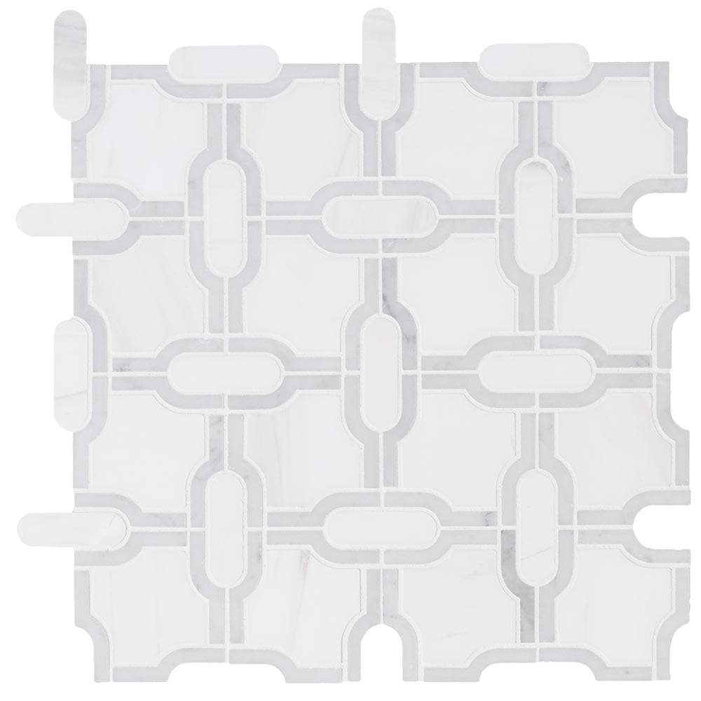 Bianco Gridwork 12" x 12" Polished Marble Mesh-Mounted Mosaic Tile Pattern-MSI Collection