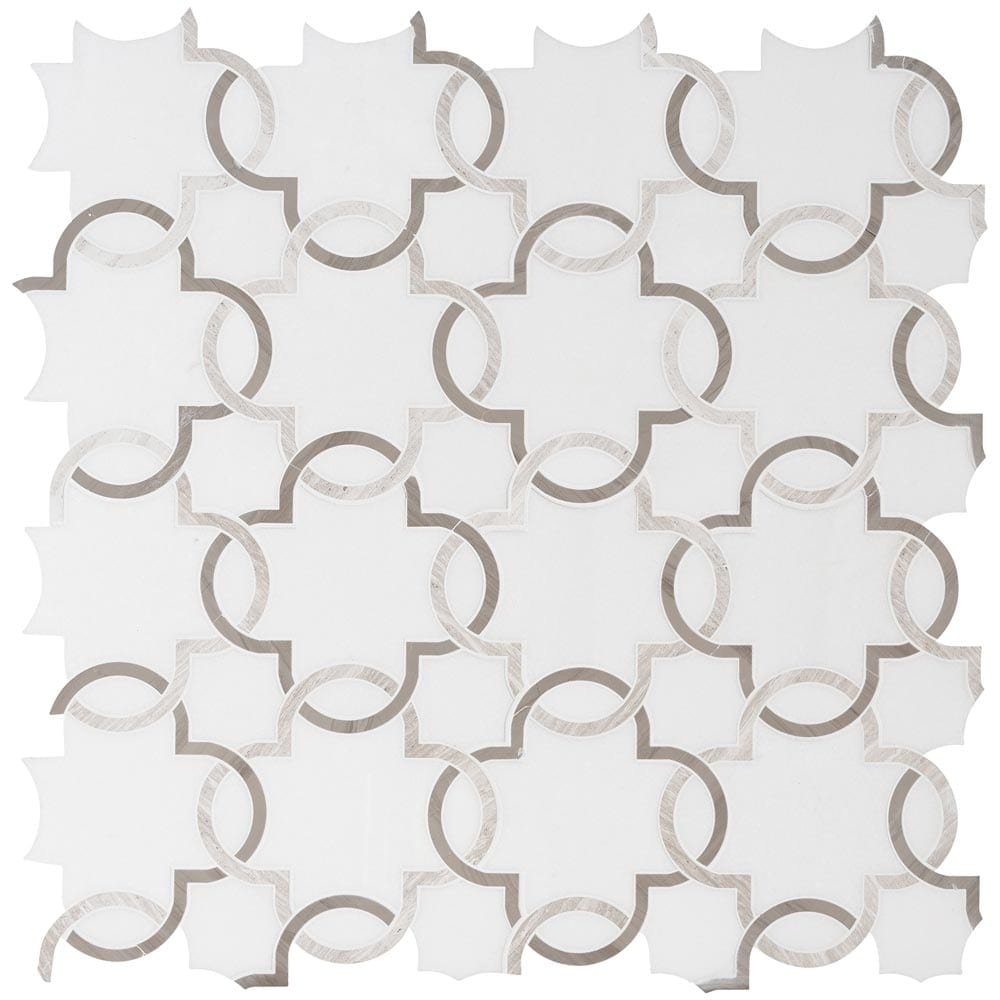 Bianco Quatrefoil 12" x 12" Polished Marble Mesh-Mounted Mosaic Tile Pattern-MSI Collection
