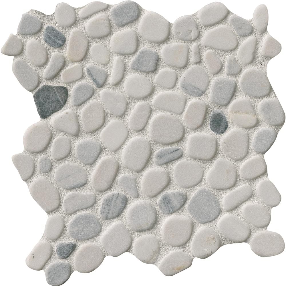 Black and White Pebbles 11.42" x 11.42" Marble Mesh-Mounted Mosaic Tile Pattern-MSI Collection