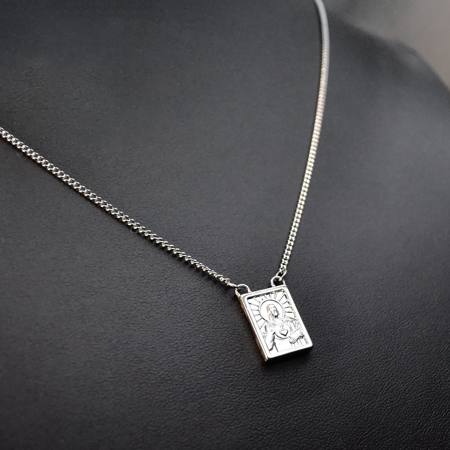 Men's Stainless Steel Scapular in Black or Silver, - Men's Necklace - Male Jewelry