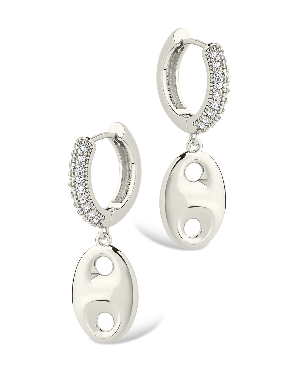 Bliss CZ Anchor Chain Micro Hoop Earrings