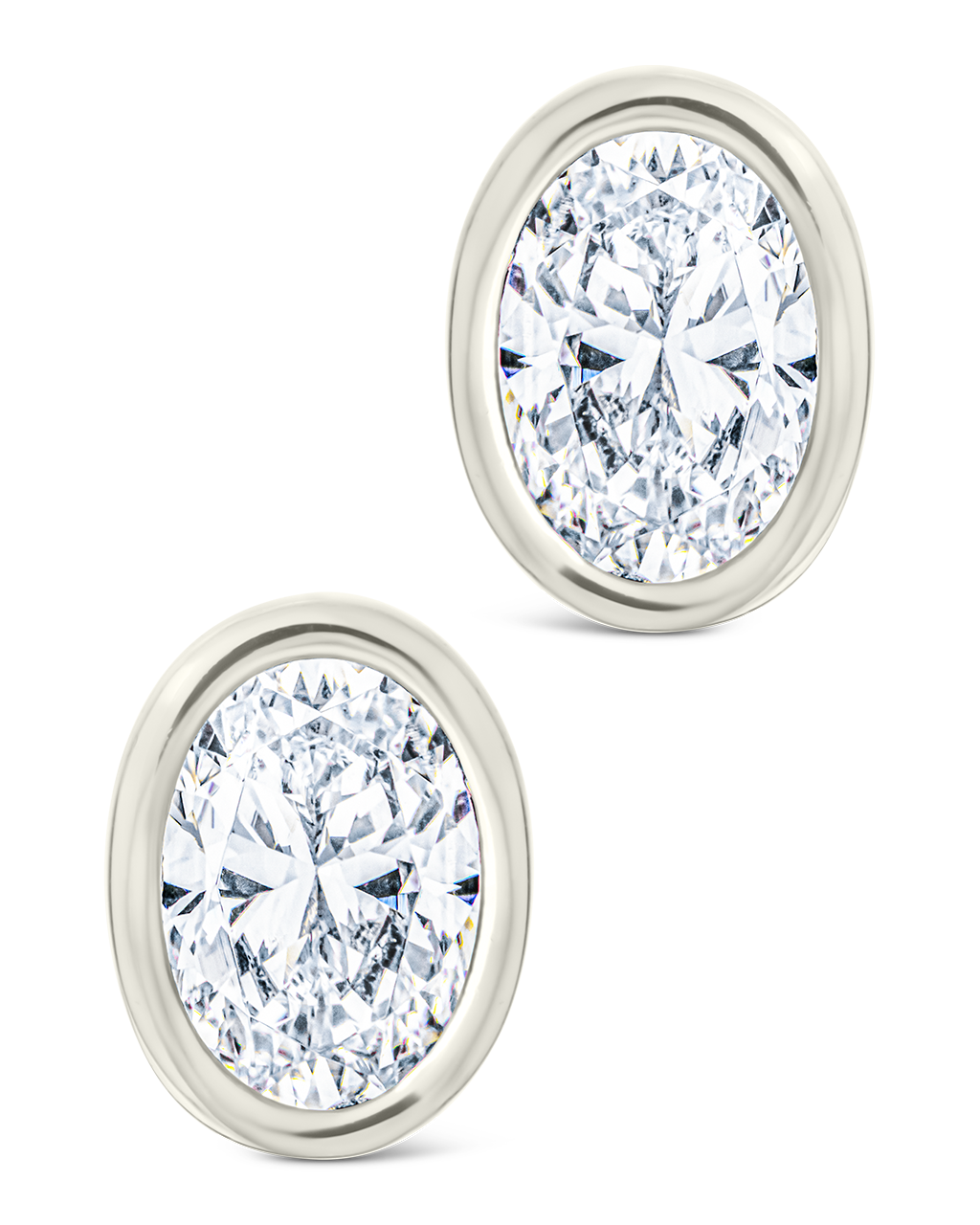 Sterling Silver Oval Cut Bezel Set Stud Earrings