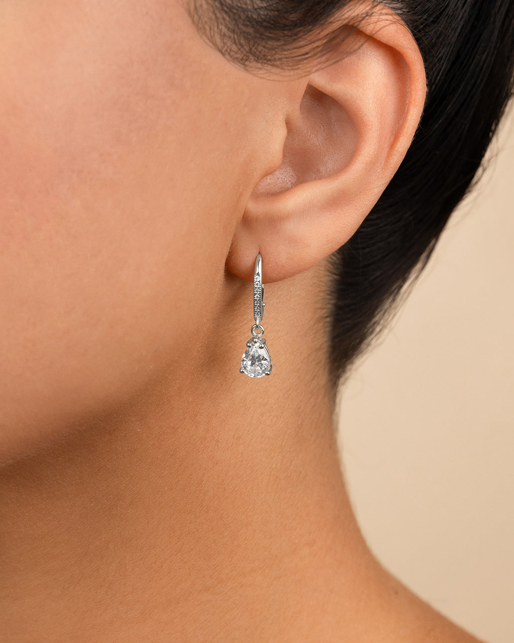 Sterling Silver Angelica Pear Cut CZ French Clip Earrings