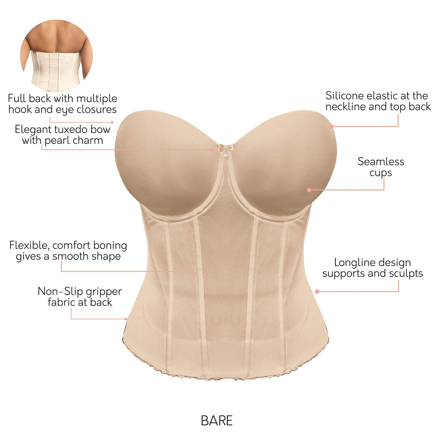 PARFAIT Elise P6097 Women's Full Bust Padded Strapless Full Back Bustier - Bare
