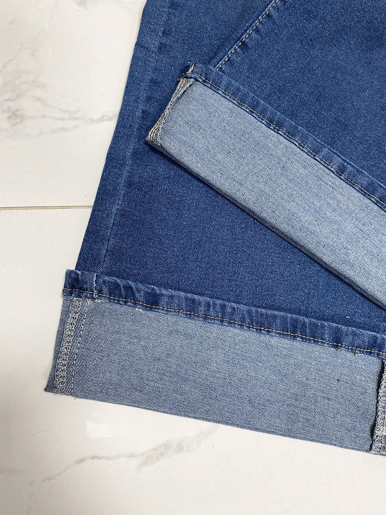 Stylish medium stretch patchwork high-waist wide-leg jeans