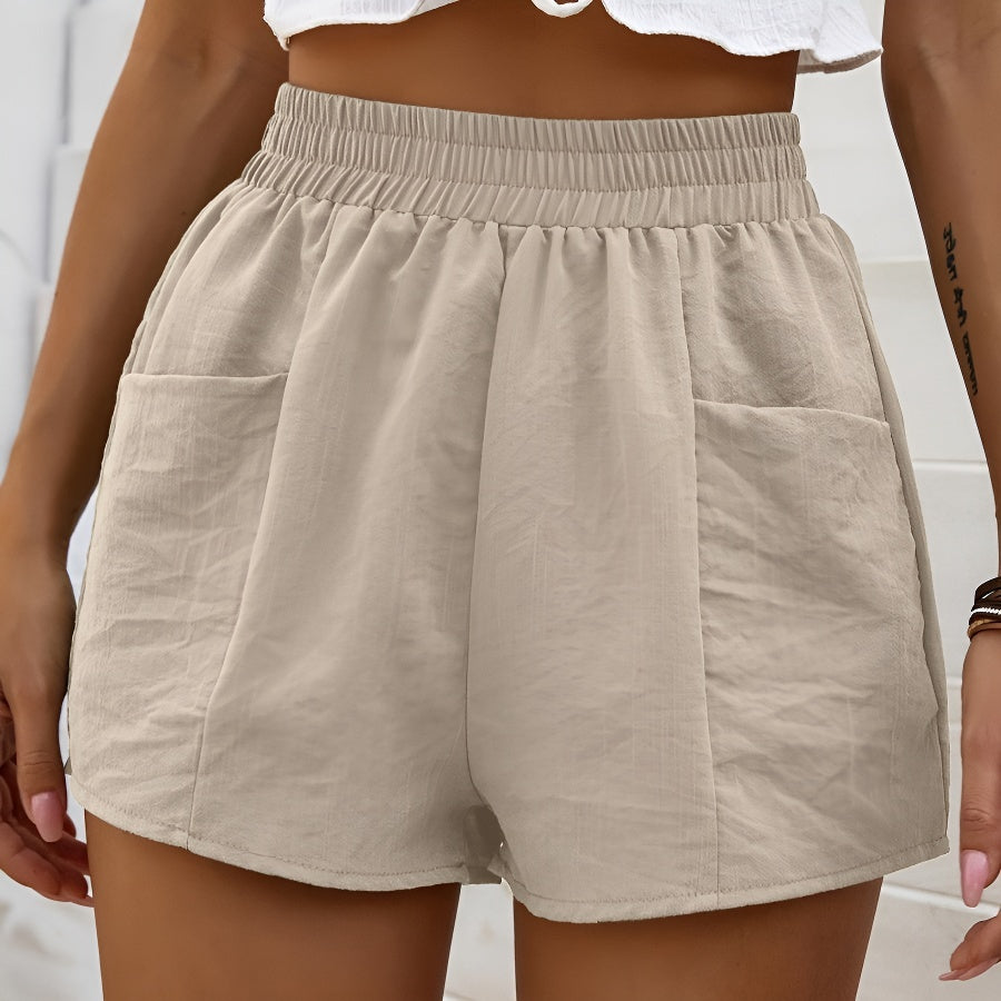 Casual non-stretch cotton solid color high-waist wide-leg shorts