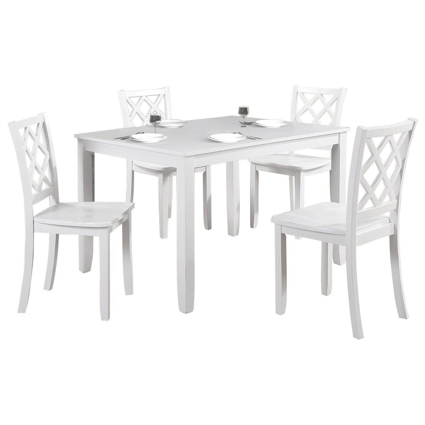 48"W Solid Rubberwood 5-Piece Dining Table Set with Diamond Chair Back