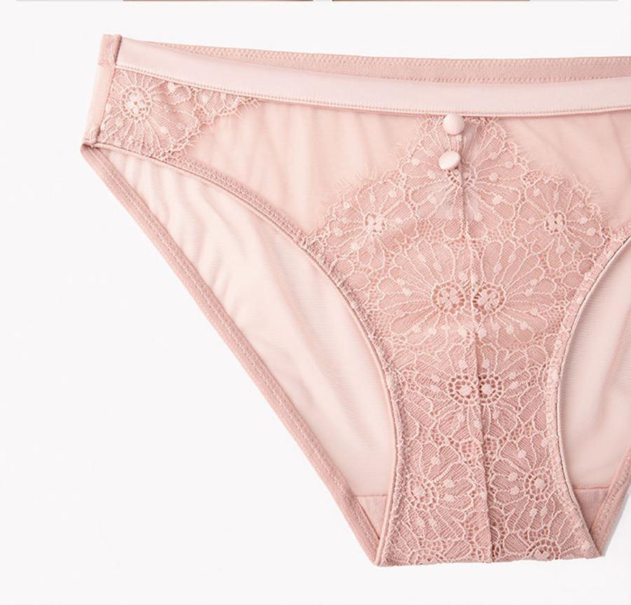Sexy slight stretch mesh button decor mid waist briefs