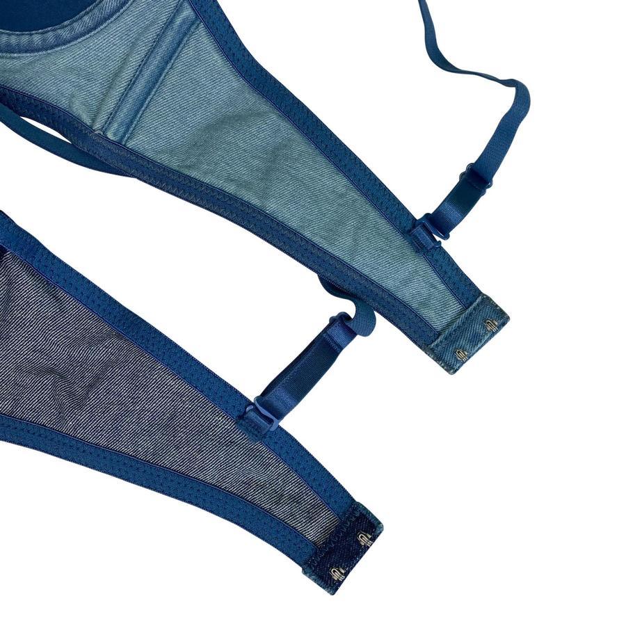 Sexy non-stretch simple solid color padded tight sling denim bralette