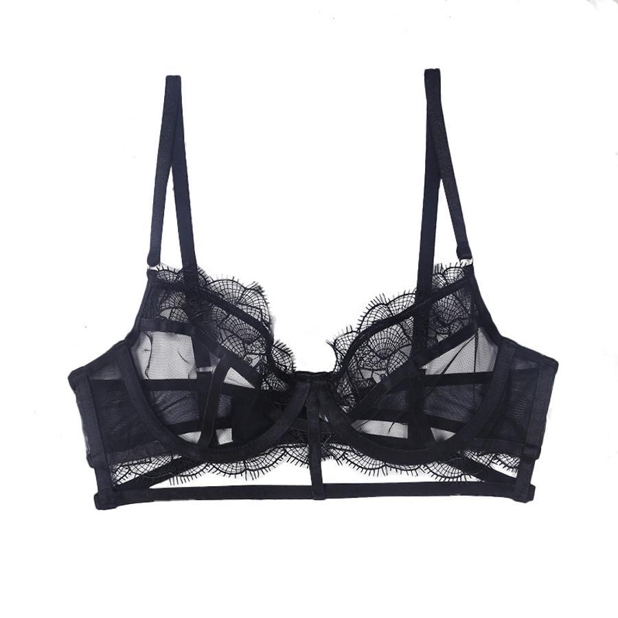 Sexy slight stretch lace mesh see-through underwire bralette