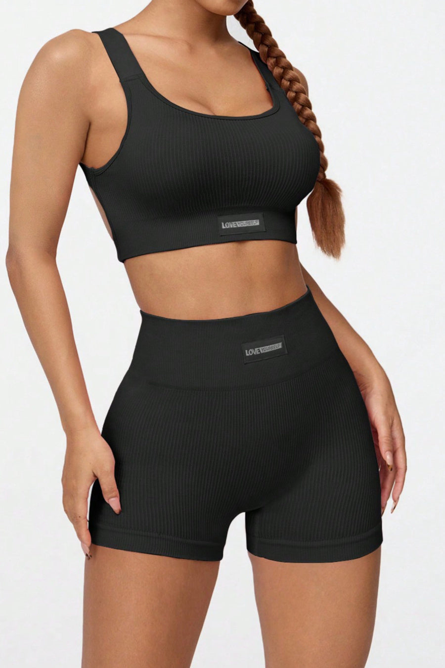 XS-L sports yoga high stretch two colors padded crop vest & shorts set