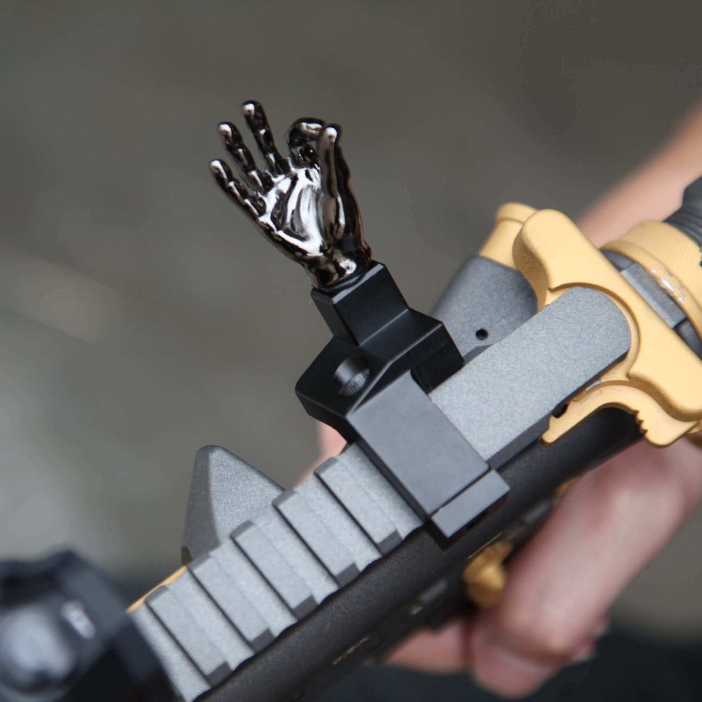 Gloss Tungsten Grey Color Novelty Finger Iron Sight Set - Offset 45 Degree (Middle Finger & OK Hand)