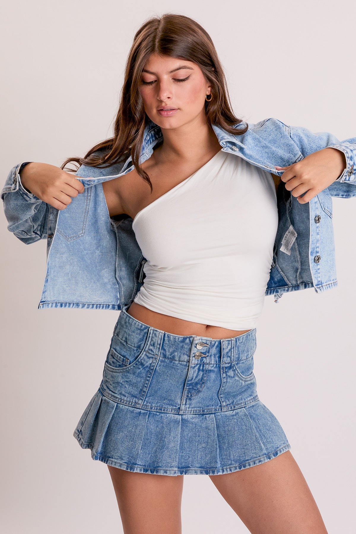 Women's Cropped Lace Up Back Denim Jacket
