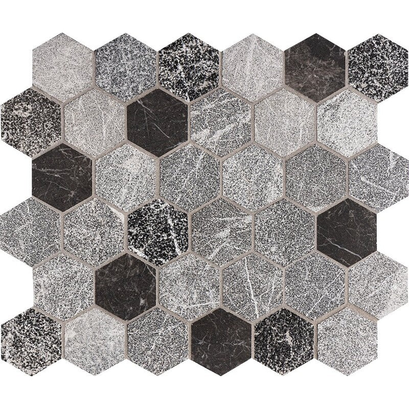 Black Night Textura 10 3/8"x12" Hexagon Marble Mosaic