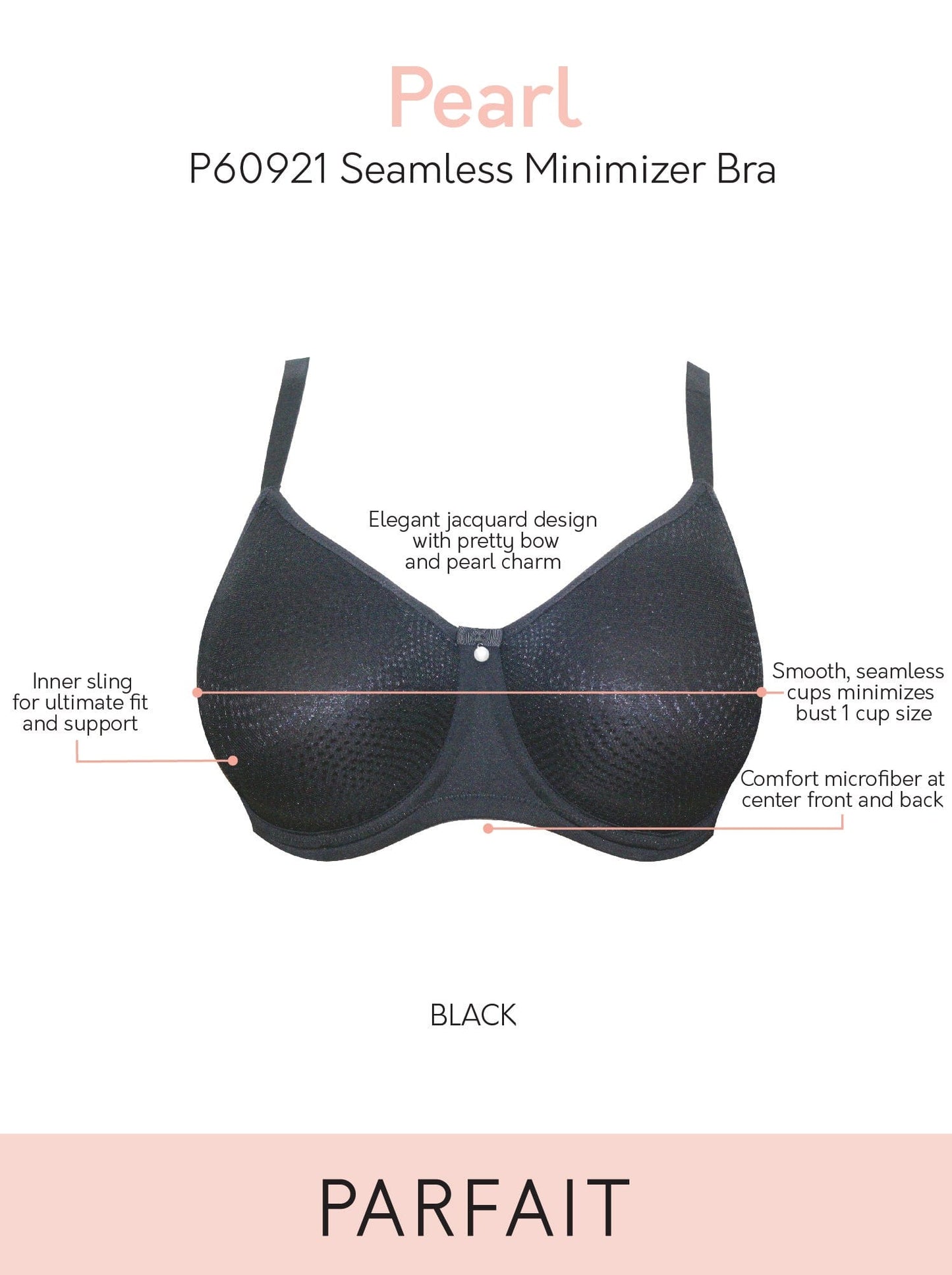 PARFAIT Pearl P60921 Women's Non-padded Seamless Minimizer Full Busted Bra - Black