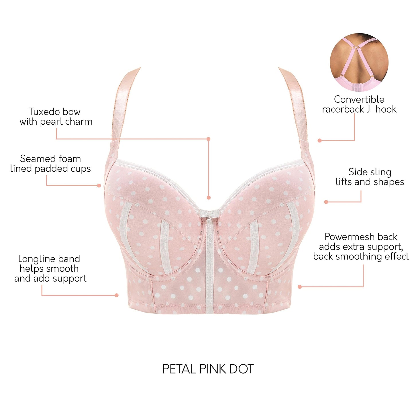 PARFAIT Charlotte Longline 6977 Women's Full Bust Padded Bra - Petal Pink Dot