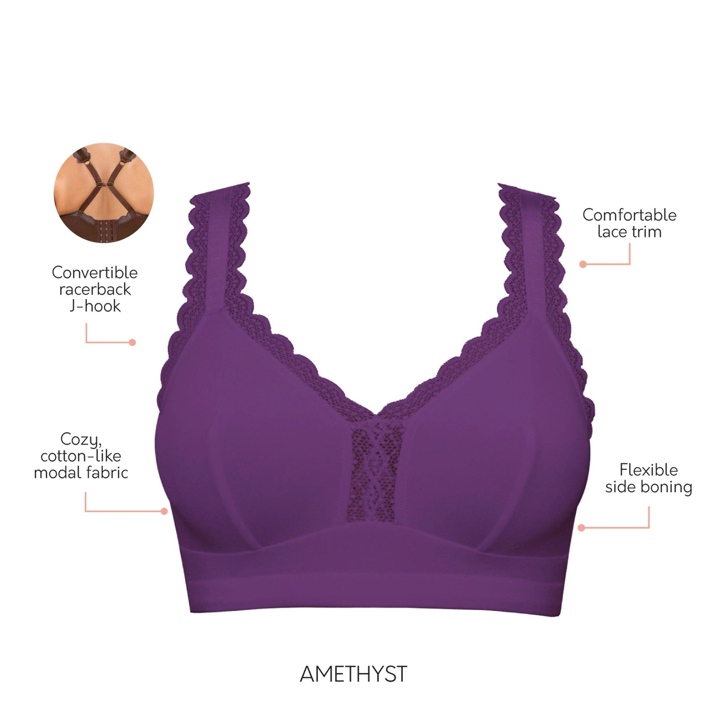 PARFAIT Dalis P5641 Women's Full Busted and Curvy Wire Free Bralette - Amethyst