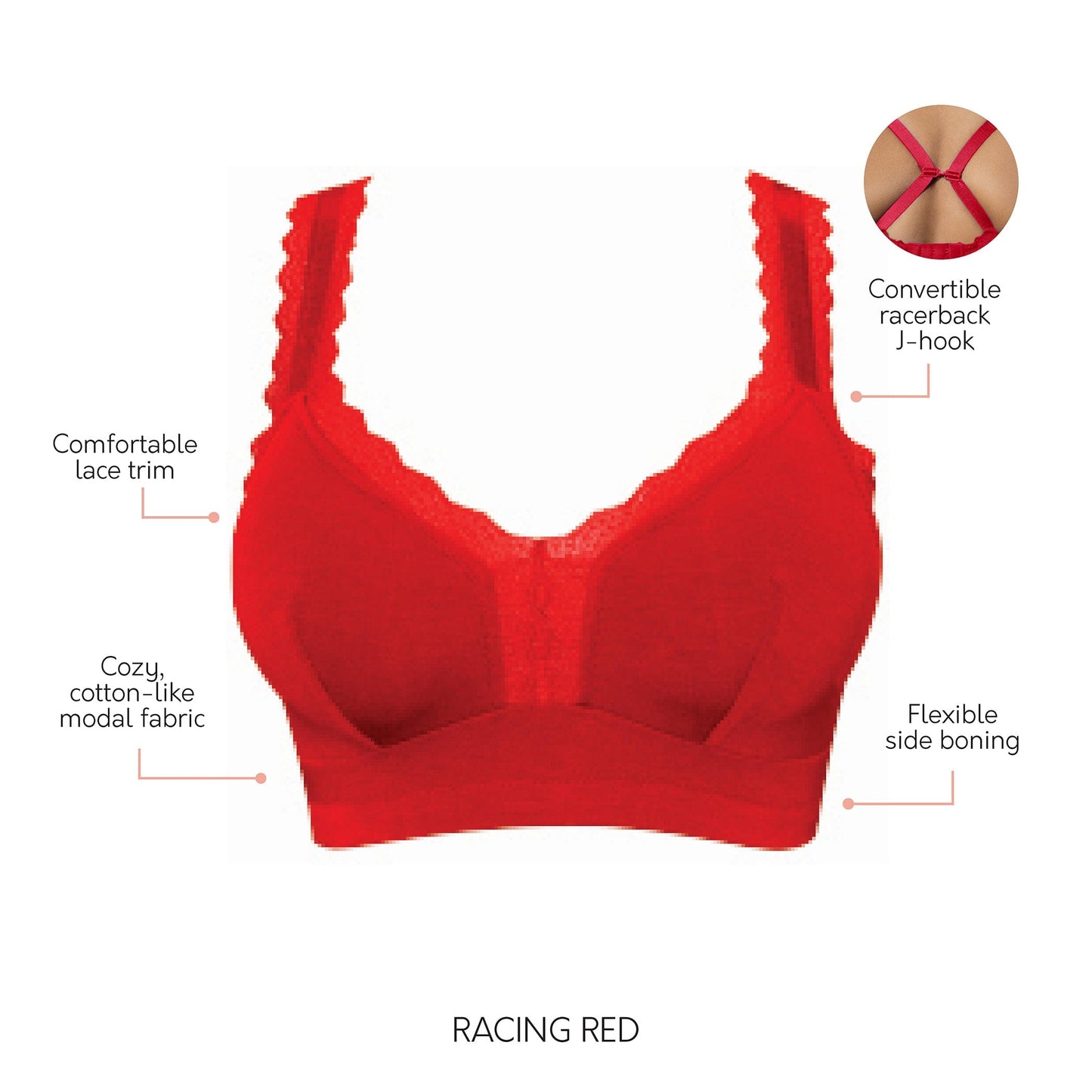 PARFAIT Dalis P5641 Women's Full Busted and Curvy Wire Free Bralette - Racing Red