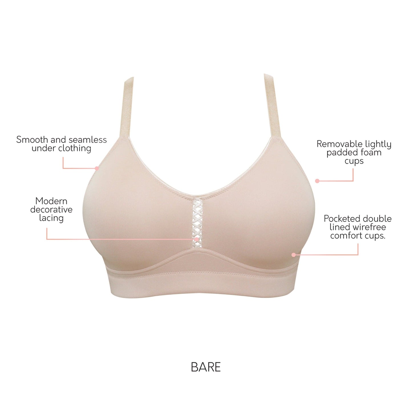 PARFAIT Erika P5861 Women Full Bust Smooth Seamless Wire-Free Bralette Bra - Bare