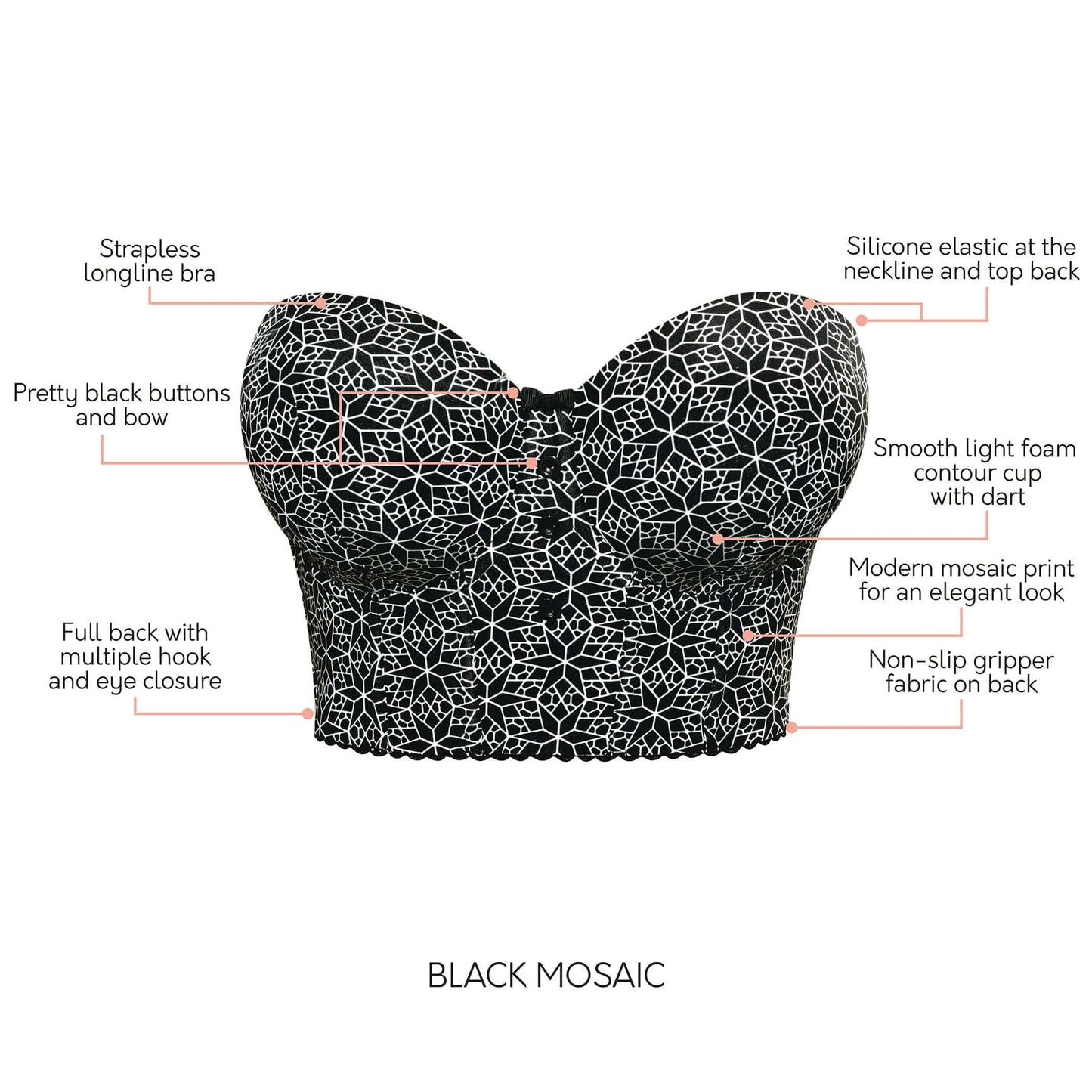 PARFAIT Marissa P50117 Women's Full Bust and Full Figure Strapless Longline Bra - Black Mosaic