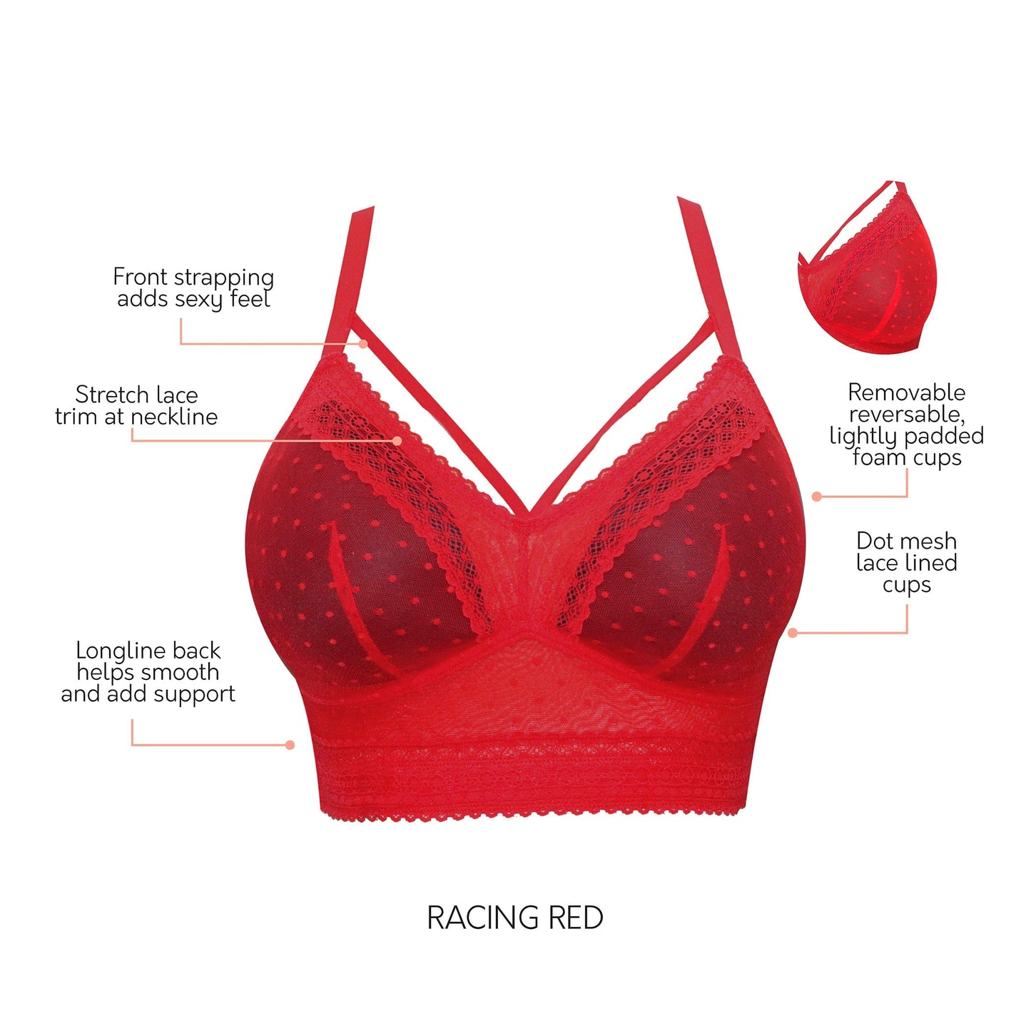 PARFAIT Mia Dot P6011 Women's Full Busted Lightly Padded Wire Free Bra - Racing Red