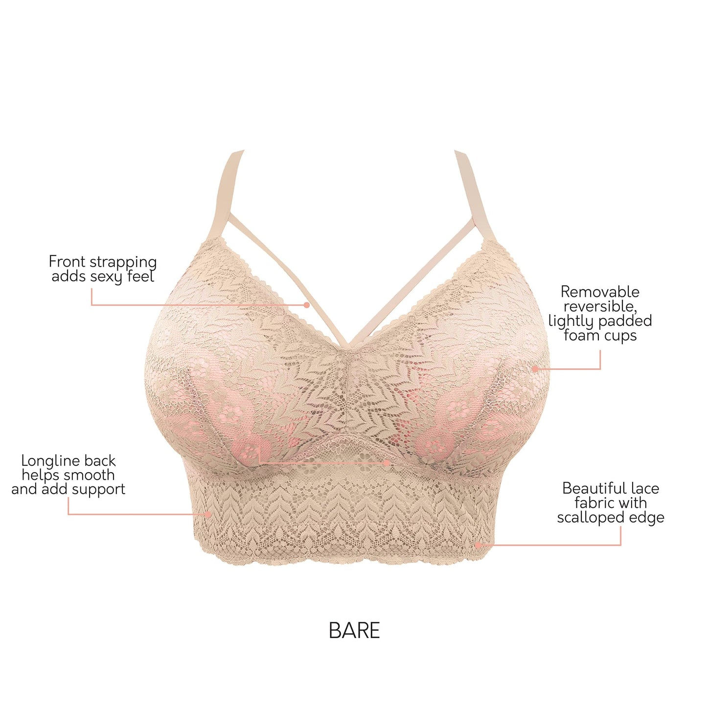 PARFAIT Mia Lace P5951 Women's Full Busted Lightly Padded Wire Free Bra - Bare