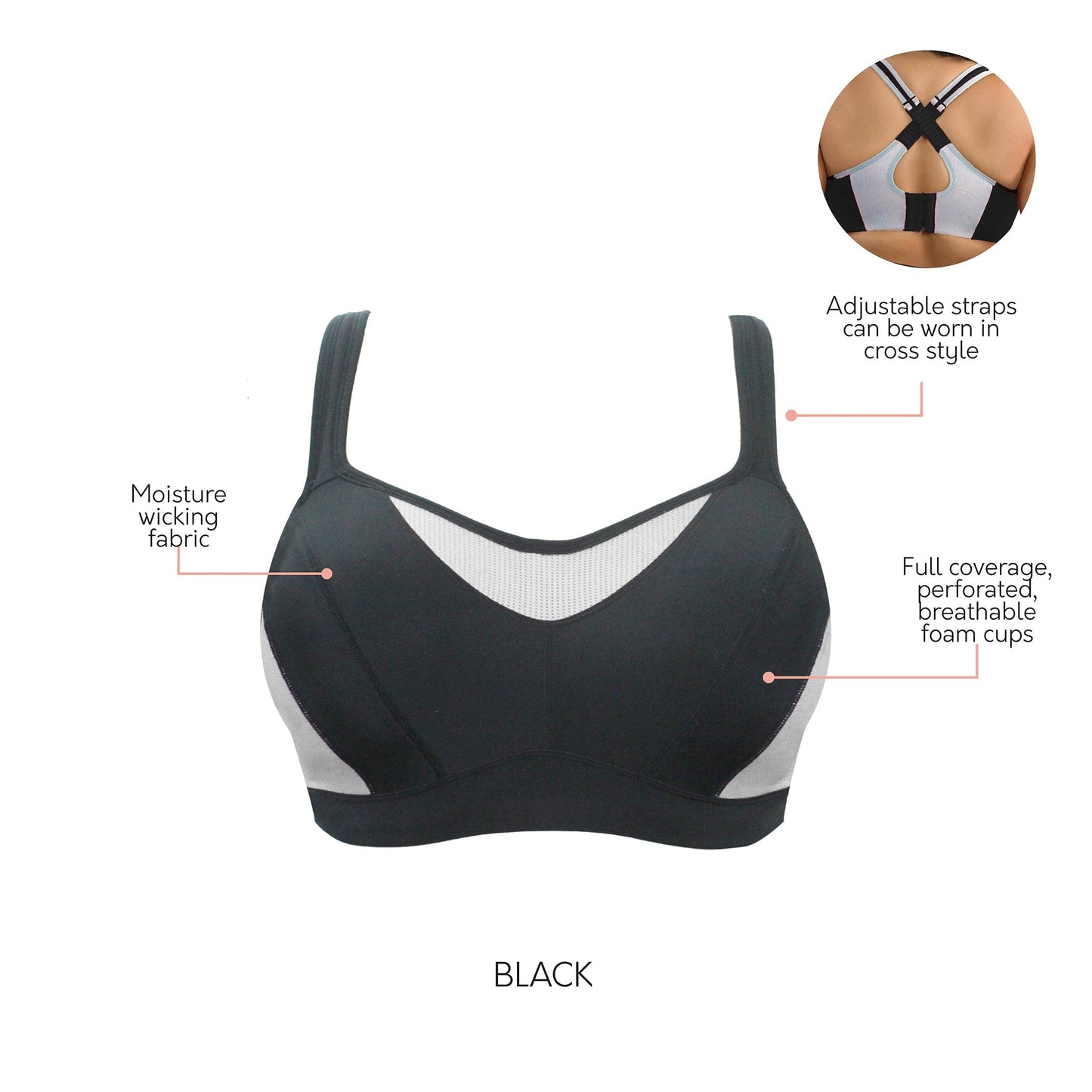 PARFAIT Women's Dynamic P5541 Full Bust Bounce Control Sports Bra - Black