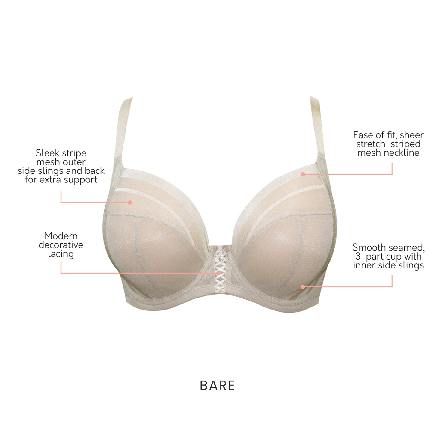 PARFAIT Shea P6062 Women's Full Bust Mesh Plunge Unlined Wired Bra - Bare