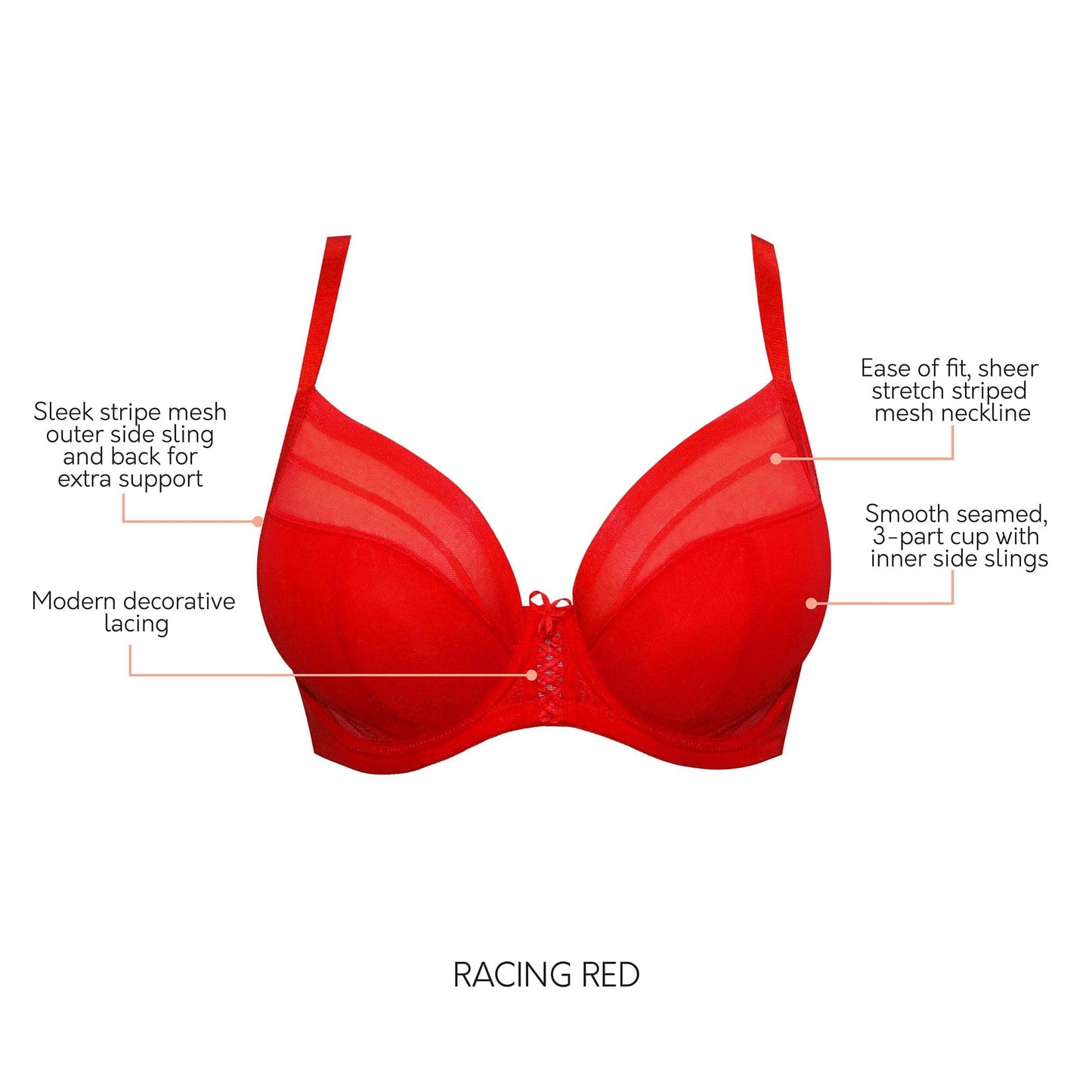 PARFAIT Shea P6062 Women's Full Bust Mesh Plunge Unlined Wired Bra - Racing Red