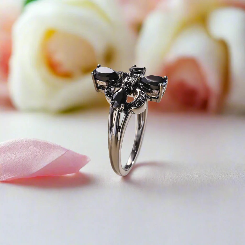Pear-Cut Black Spinel Gothic Ring