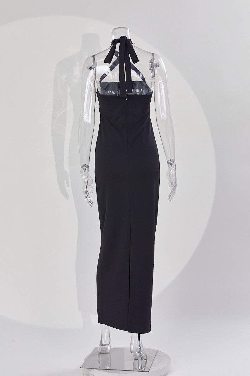 Sexy stylish slight stretch beaded decor hollow midi dress