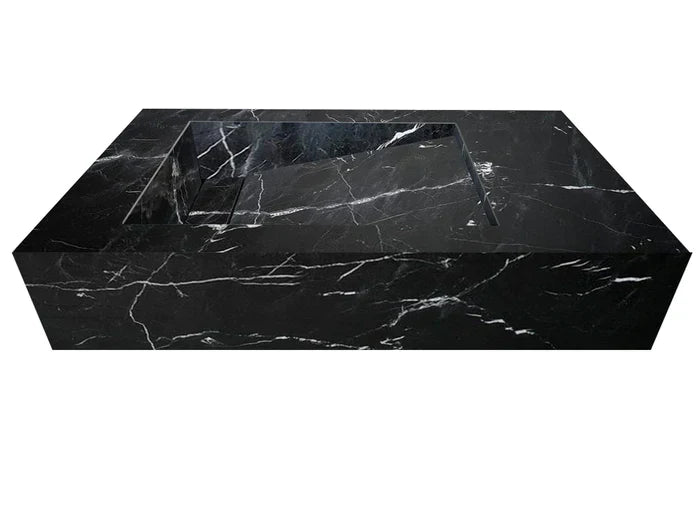 Alexandrette Black Marble Modern Rectangular Sink Wall-mount Bathroom Sink (W)18" (L)30" (H)7"
