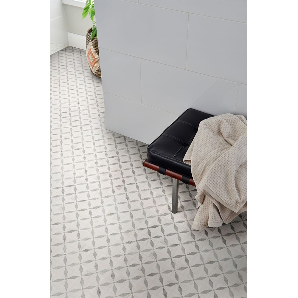 Bianco Starlite 12"x12" Polished Marble Mesh-Mounted Mosaic Tile Pattern - MSI Collection