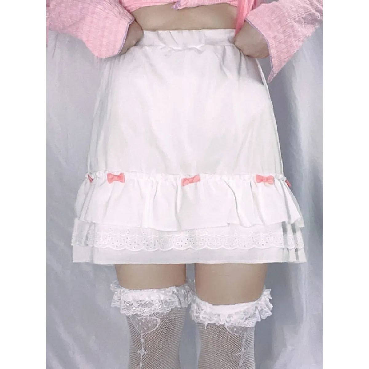 Cascading Ruffle Kawaii Skirt With Bow