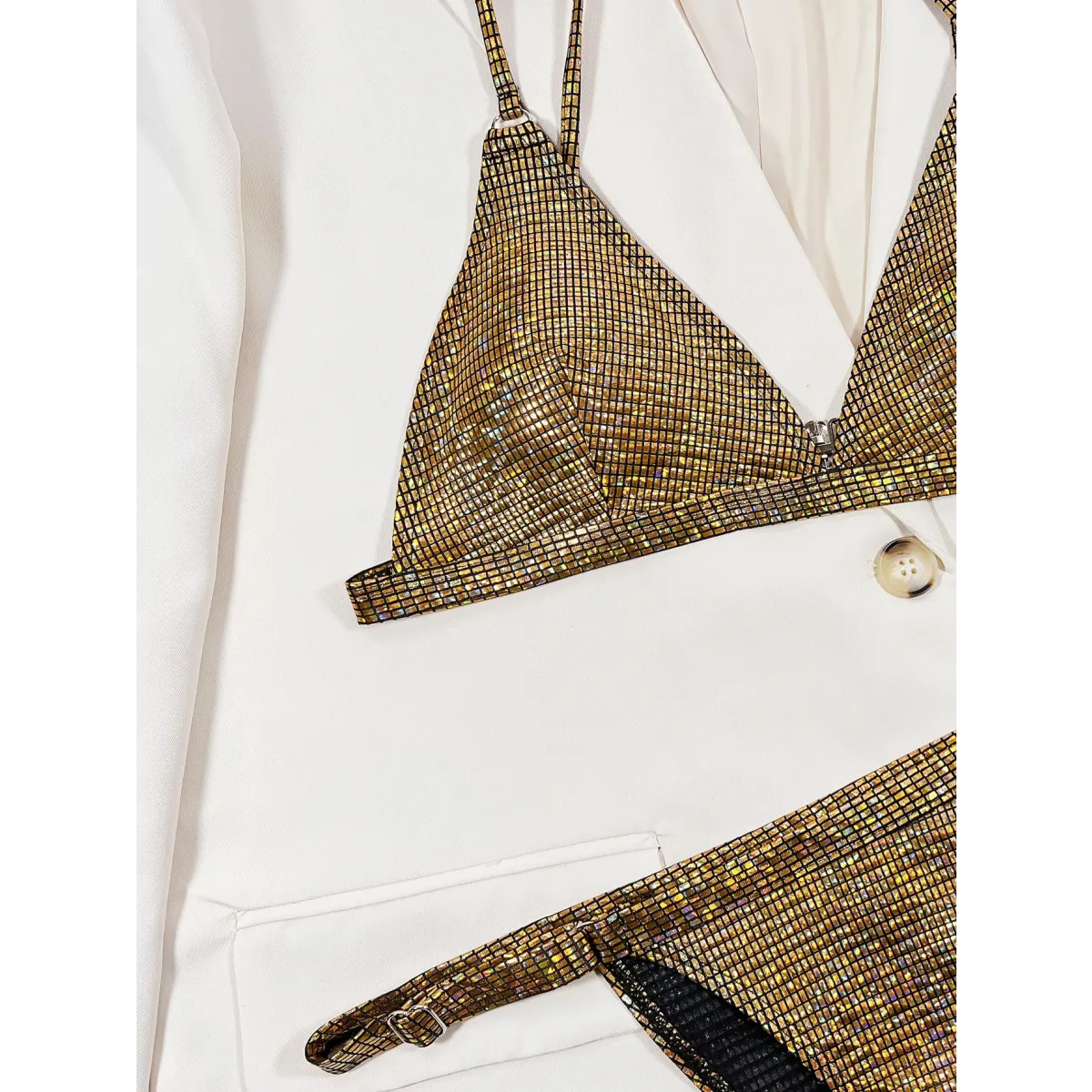 Glitter Sequin Bikini Set – Metal Ring Thong Swimwear