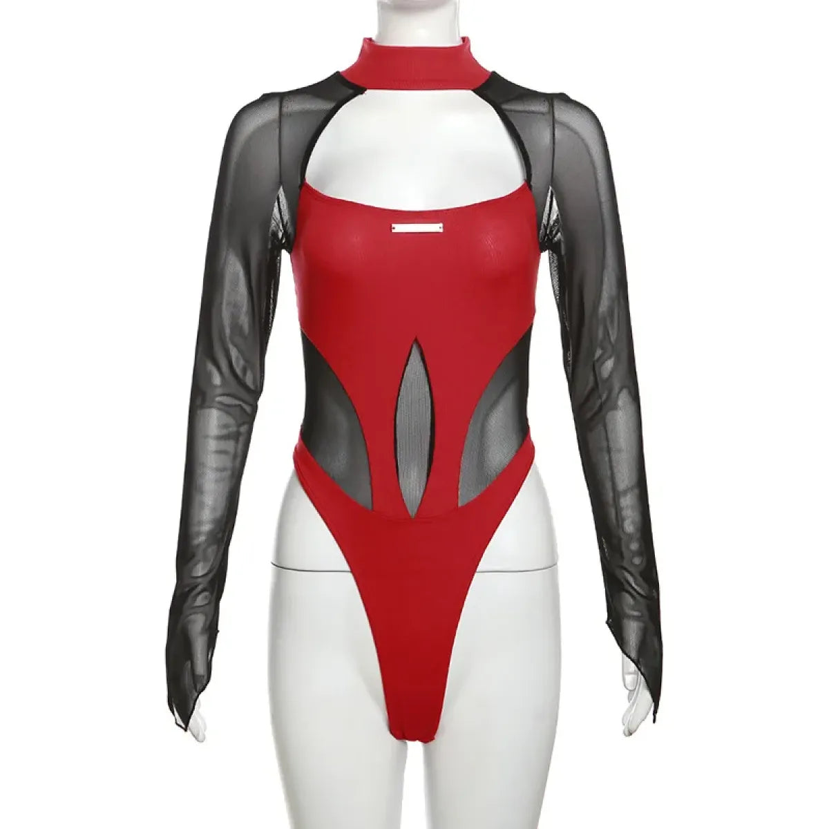 Goth Dark Sheer Mesh Long Sleeve Bodysuit