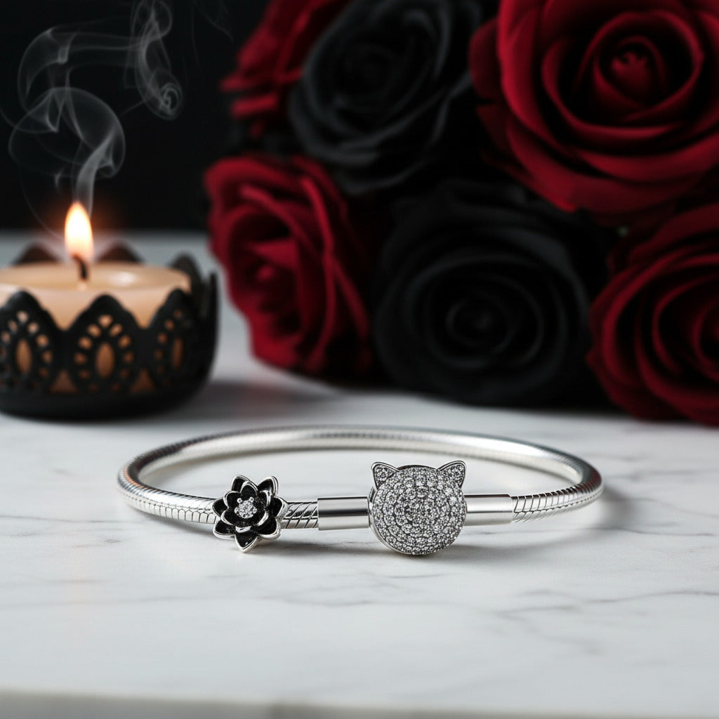 Gothic Black Flower Lotus Charm