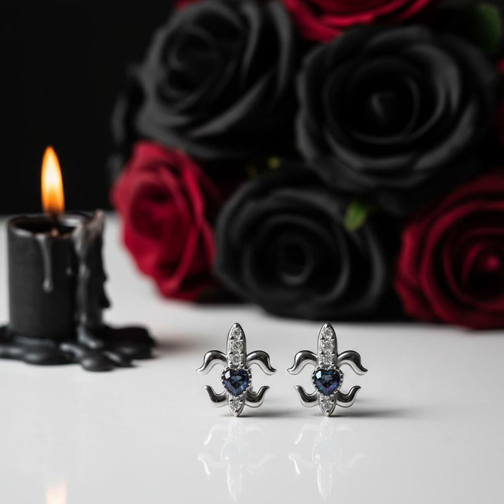 Gothic Stud Earrings with Black Diamond Option